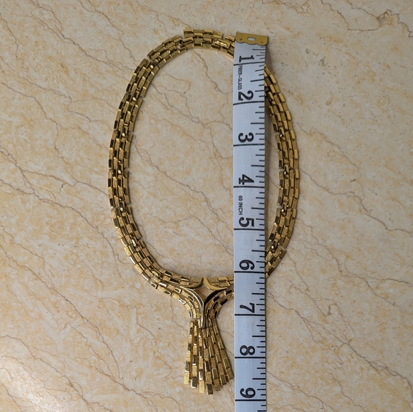 Vintage Trifari Art Deco Gold Tone Chain Tassel Chunky Necklace Choker - Picture 9 of 12